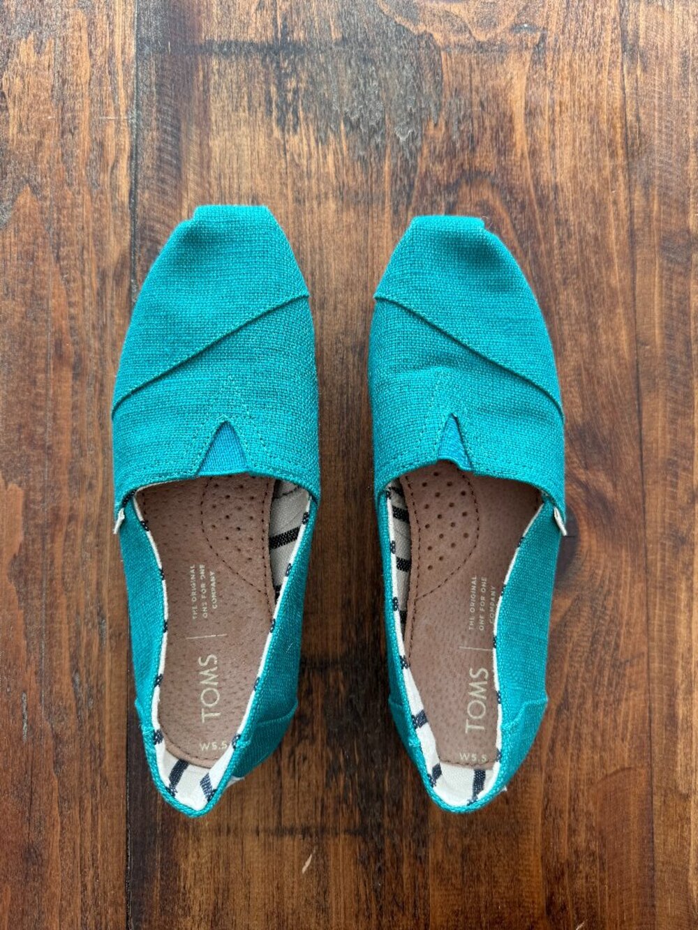 TOMS Teal Canvas Slip on Shoes